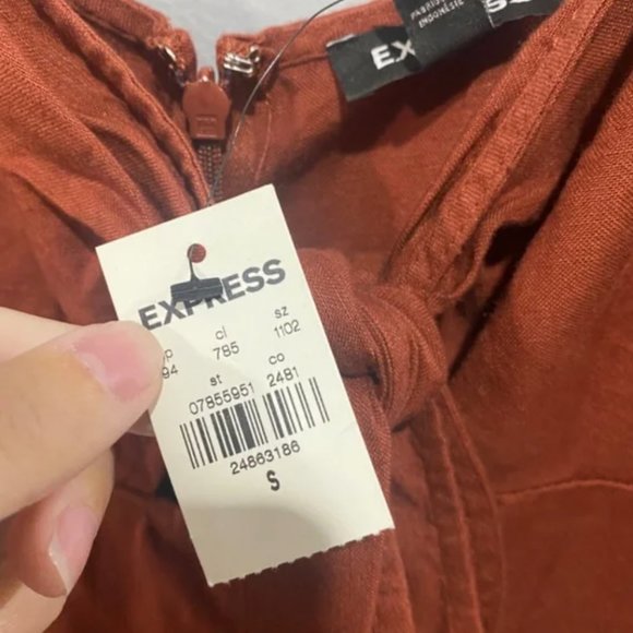 Express | NWT Linen-Blend Tie Front Culotte Jumpsuit - Picture 13 of 17